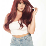 JBEXTENSION 25 Inches Red Curly Fashion Wig With Full Bangs ALYSSA