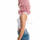 JBEXTENSION 14 Inches Pink Body Wave Wig With Bangs ADA