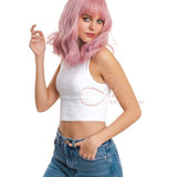 JBEXTENSION 14 Inches Pink Body Wave Wig With Bangs ADA