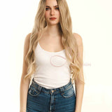 JBEXTENSION Peluca con malla frontal rubia con onda de raíz oscura de 26 pulgadas. Peluca frontal de encaje transparente prearrancada 6*14 HD JOSIE