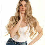 JBEXTENSION Peluca con malla frontal rubia con onda de raíz oscura de 26 pulgadas. Peluca frontal de encaje transparente prearrancada 6*14 HD JOSIE