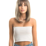 JBEXTENSION 16 Inches Short Bob Ombre Brown Ash Blonde Wig With Bangs VALENTINA