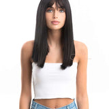 JBEXTENSION 16 Inches Scalpiana Jet Black Straight 3.5X4 Hard Silky Top Natural Scalp Effect Wig With Bangs ZOE SILKY TOP