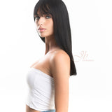 JBEXTENSION 16 Inches Scalpiana Jet Black Straight 3.5X4 Hard Silky Top Natural Scalp Effect Wig With Bangs ZOE SILKY TOP