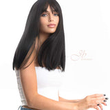 JBEXTENSION 16 Inches Scalpiana Jet Black Straight 3.5X4 Hard Silky Top Natural Scalp Effect Wig With Bangs ZOE SILKY TOP