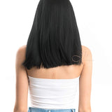 JBEXTENSION 16 Inches Scalpiana Jet Black Straight 3.5X4 Hard Silky Top Natural Scalp Effect Wig With Bangs ZOE SILKY TOP