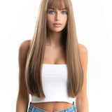 JBEXTENSION 24 Inches Nature Straight Ombre Light Brown Wig With Bangs LUCY