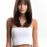 JBEXTENSION 16 Inches Short Bob Cut Cold Brown Wig With Bangs FEDERICA