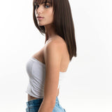 JBEXTENSION 16 Inches Short Bob Cut Cold Brown Wig With Bangs FEDERICA