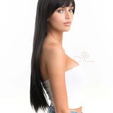 JBEXTENSION 24 Inches Long Straight Jet Black Wig With Bangs LUNA