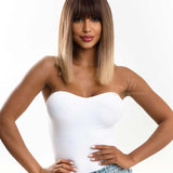 JBEXTENSION Pelucas ombré rectas JESSY de 15 pulgadas para mujer, raíz negra con pelo marrón, pelucas sintéticas con flequillo Romo