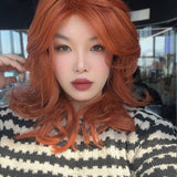 HOT OF SEASON - 18 Inches Vibrant Copper Curly Women Fashion Full Machine Wig With Bangs LORNA VIBRANT COPPER【PLUS PERMATEASE】【BENDY EAR TABS】