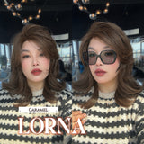 HOT OF SEASON -18 Inches Caramel Curly Women Fashion Full Machine Wig With Bangs LORNA CARAMEL【PLUS PERMATEASE】【BENDY EAR TABS】