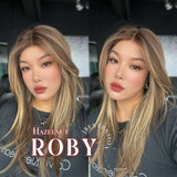 JBEXTENSION 22 Inches Hazelnut Blonde Highlight Women Pre-Cut Frontlace Glueless Wig ROBY HAZELNUT