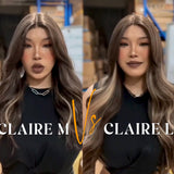 CLAIRE LACE M - 22 Inches Body Wave Brown With Highlight Pre-Cut Frontlace Glueless Wig