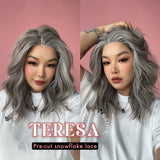 JBEXTENSION 18 Inches Grey Pre-Cut Snowflake Lace Frontlace Glueless Wig TERESA GREY【PERMATEASE】【BENDY EAR TABS】