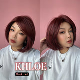 JBEXTENSION 12 Inches Bob Cut Dark Red Pre-Cut Snowflake Lace Frontlace Glueless Wig KHLOE DARK RED【PERMATEASE】【BENDY EAR TABS】- M/L