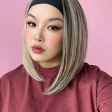 JBEXTENSION 12 Inches Short Hair Mix Blonde Headband Wig RUSH FADE BOB - MIX BLONDE