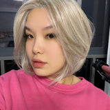 HOT OF SEASON - 12 Inches Bob Cut Cream Blonde Pre-Cut Snowflake Lace Frontlace Glueless Wig KHLOE CREAM BLONDE【PERMATEASE】【BENDY EAR TABS】