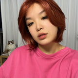 JBEXTENSION 12 Inches Bob Cut Copper Red Pre-Cut Snowflake Lace Frontlace Glueless Wig KHLOE COPPER RED【PERMATEASE】【BENDY EAR TABS】