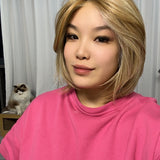 JBEXTENSION 12 Inches Bob Cut Honey Blonde Pre-Cut Snowflake Lace Frontlace Glueless Wig KHLOE HONEY BLONDE【PERMATEASE】【BENDY EAR TABS】