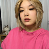 JBEXTENSION 12 Inches Bob Cut Honey Blonde Pre-Cut Snowflake Lace Frontlace Glueless Wig KHLOE HONEY BLONDE【PERMATEASE】【BENDY EAR TABS】