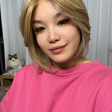 JBEXTENSION 12 Inches Bob Cut Honey Blonde Pre-Cut Snowflake Lace Frontlace Glueless Wig KHLOE HONEY BLONDE【PERMATEASE】【BENDY EAR TABS】