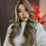Silvia Highly Recommended- 24 Inches Mix Brown Curly Lace Front Wig.Pre Plucked 13*4 HD Transparent Lace Frontal Handmade Futura Fiber Swiss Lace Synthetic Fiber Pre-Cut Lace Glueless Wig JADOR L