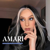 Get this look with our 18 Inches Black With White Highlight Pre-Cut Free Part Frontlae Wig AMARI