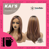 JBEXTENSION 18 Inches Brown with Pink Highlight Pre-Cut Snowflake Lace Frontlace Glueless Wig KAI'S PROWNK【PERMATEASE】【BENDY EAR TABS】- M/L