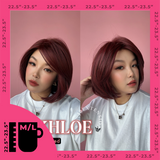 JBEXTENSION 12 Inches Bob Cut Dark Red Pre-Cut Snowflake Lace Frontlace Glueless Wig KHLOE DARK RED【PERMATEASE】【BENDY EAR TABS】- M/L