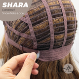 JBEXTENSION 17 Inches Curly Caramel Pre-Cut T Part Snowflake Lace Frontlace Glueless Wig SHARA CARAMEL【BENDY EAR TABS】