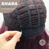 JBEXTENSION 17 Inches Curly Red Purple Highlight Pre-Cut T Part Snowflake Lace Frontlace Glueless Wig SHARA RED PURPLE HIGHLIGHT【BENDY EAR TABS】