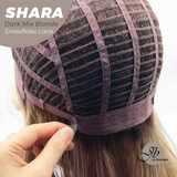JBEXTENSION 17 Inches Curly Dark Mix Blonde Pre-Cut T Part Snowflake Lace Frontlace Glueless Wig SHARA DARK MIX BLONDE【BENDY EAR TABS】