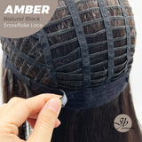 JBEXTENSION 21 Inches Straight Natural Black Pre-Cut T Part Snowflake Lace Frontlace Glueless Wig AMBER NATURAL BLACK【BENDY EAR TABS】
