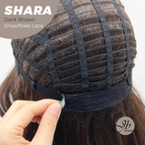 JBEXTENSION 17 Inches Curly Dark Brown Pre-Cut T Part Snowflake Lace Frontlace Glueless Wig SHARA DARK BROWN【BENDY EAR TABS】