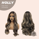 JBEXTENSION 24 Inches Brown With Highlight Wave Pre-Cut Free Part Frontlace Glueless Wig HOLLY