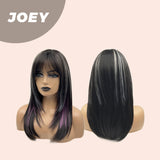 JBEXTENSION 20 Inches Wolf Cut Black With Pink Silver Highlight Wig JOEY