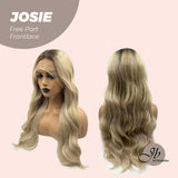 JBEXTENSION Peluca con malla frontal rubia con onda de raíz oscura de 26 pulgadas. Peluca frontal de encaje transparente prearrancada 6*14 HD JOSIE