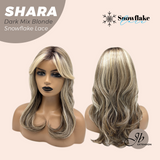 JBEXTENSION 17 Inches Curly Dark Mix Blonde Pre-Cut T Part Snowflake Lace Frontlace Glueless Wig SHARA DARK MIX BLONDE【BENDY EAR TABS】