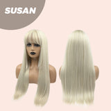 JBEXTENSION 25 Inches Light Blonde Straight Wig With Bangs SUSAN