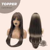 JBEXTENSION 28 Inches T Part Pre-Cut Frontlace Topper Clip in Synthetic Fiber Long Straight Topper Hair Piece Hair with Bangs for Women Clip in Top Crown Hair Clip on Toupee Hairpiece for Slight Hair Loss/Thinning Hair