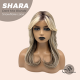 JBEXTENSION 17 Inches Curly Dark Mix Blonde Pre-Cut T Part Snowflake Lace Frontlace Glueless Wig SHARA DARK MIX BLONDE【BENDY EAR TABS】