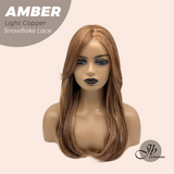 JBEXTENSION 21 Inches Straight Light Copper Pre-Cut T Part Snowflake Lace Frontlace Glueless Wig AMBER LIGHT COPPER【BENDY EAR TABS】