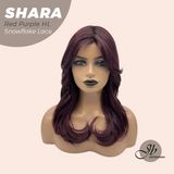 JBEXTENSION 17 Inches Curly Red Purple Highlight Pre-Cut T Part Snowflake Lace Frontlace Glueless Wig SHARA RED PURPLE HIGHLIGHT【BENDY EAR TABS】