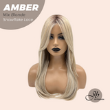 JBEXTENSION 21 Inches Straight Mix Blonde Pre-Cut T Part Snowflake Lace Frontlace Glueless Wig AMBER MIX BLONDE【BENDY EAR TABS】