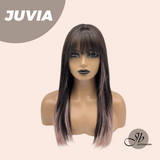 JBEXTENSION 22 Inches Straight Dark Brown with Purple Wig with Bangs JUVIA