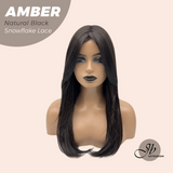 JBEXTENSION 21 Inches Straight Natural Black Pre-Cut T Part Snowflake Lace Frontlace Glueless Wig AMBER NATURAL BLACK【BENDY EAR TABS】