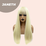 JBEXTENSION 22 Inches Light Blonde Straight Wig With Full Bangs JANETH