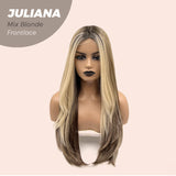 JBEXTENSION 26 Inches Wolf Cut Brown With Blonde Highlight Frontlace Glueless Wig JULIANA MIX BLONDE